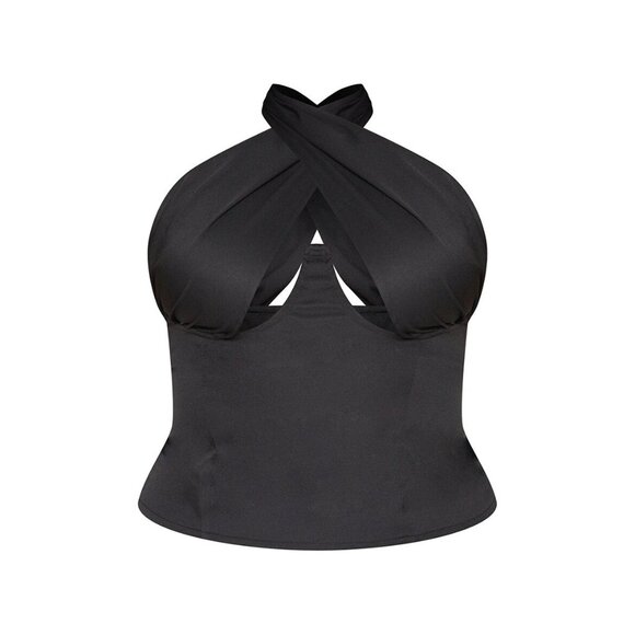 Pretty Little Thing Top Womens 20 Plus Black Cross Over Zip Underwire Bodice NWT - Picture 3 of 13